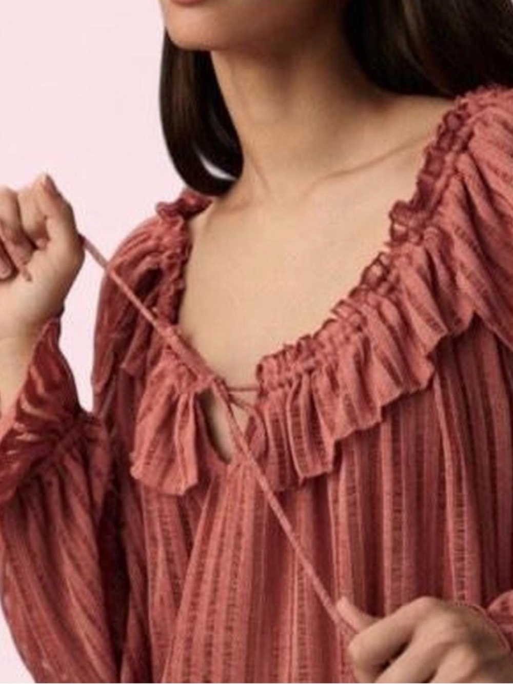 Anthropologie Ruffled Tie-Front Blouse in Rosewood